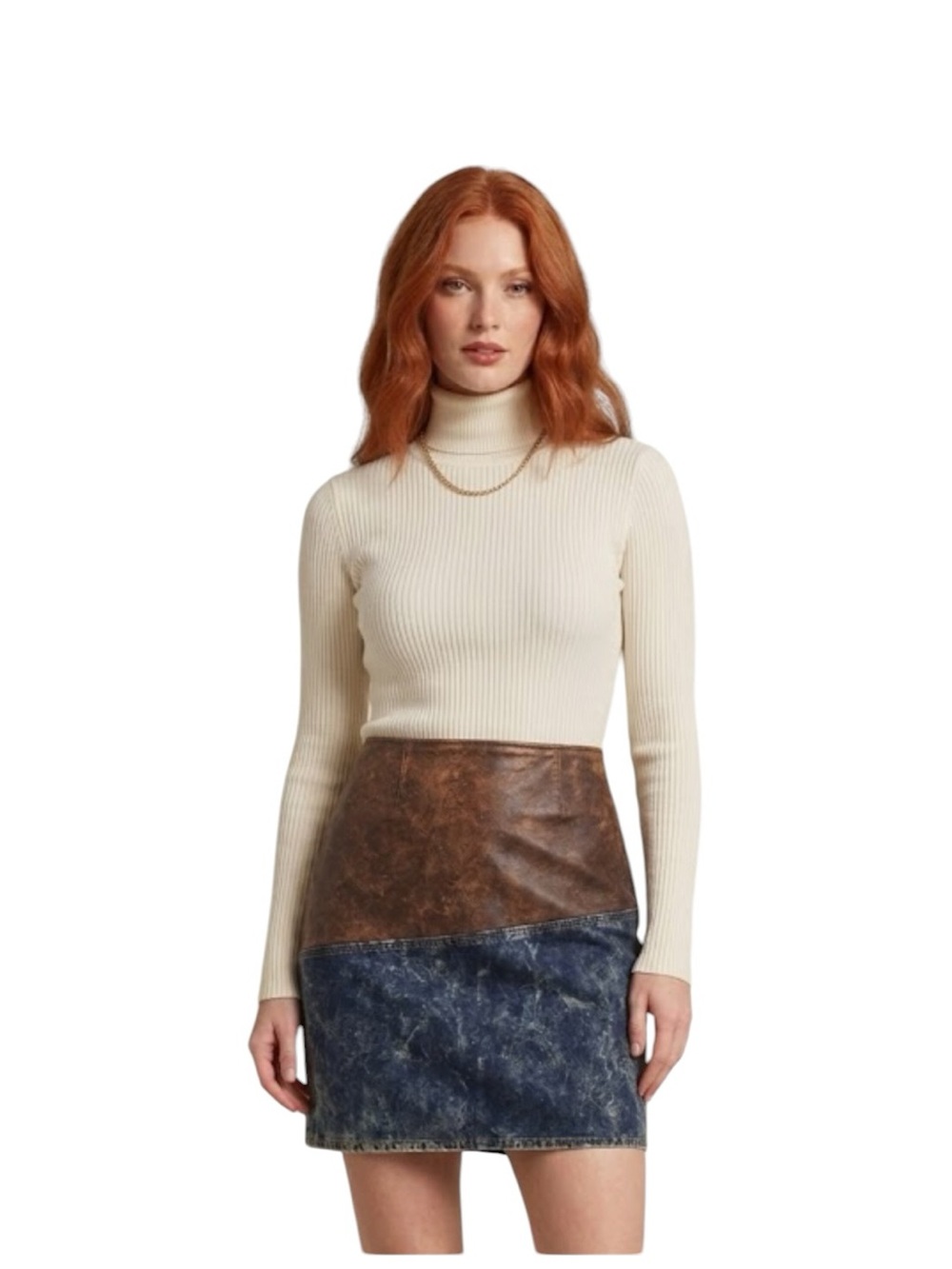 Vintage BB Dakota Genuine Leather and Acid Washed Denim Skirt